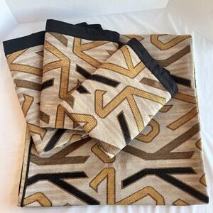 Decorative King Bed Runner Beige & Black, Quilting, Cotton Modern Ikat Tribal